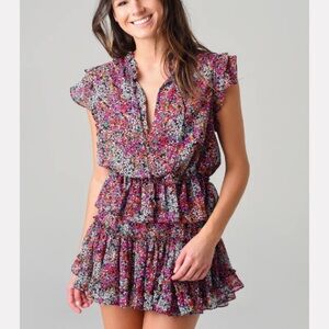 Misa Los Angeles Lilian Cap Sleeve Tiered Ruffle Mini Dress in Nazirah Floral